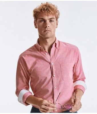 Russell Collection Tailored Long Sleeve Washed Oxford Shirt