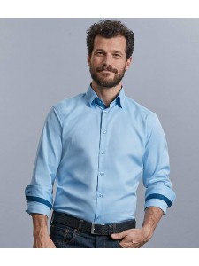 Russell Collection Long Sleeve Contrast Herringbone Shirt