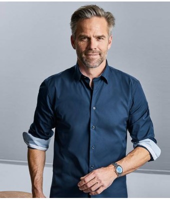 Russell Collection Long Sleeve Contrast Ultimate Stretch Shirt