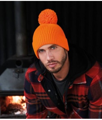 Beechfield Engineered Knit Ribbed Pom Pom Beanie