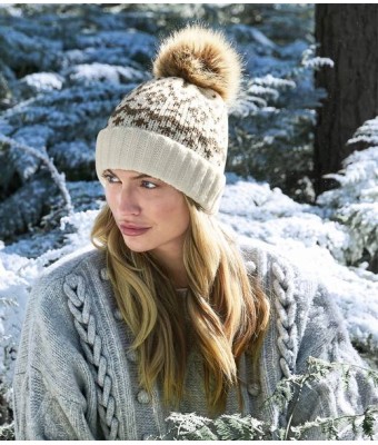 Beechfield Fair Isle Faux Fur Pop Pom Beanie