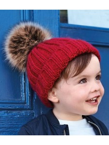 Beechfield Infant Faux Fur Pom Pom Chunky Beanie