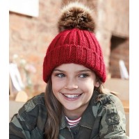 Beechfield Junior Faux Fur Pom Pom Chunky Beanie