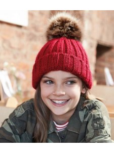 Beechfield Junior Faux Fur Pom Pom Chunky Beanie