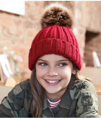 Beechfield Junior Faux Fur Pom Pom Chunky Beanie