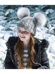 Beechfield Junior Faux Fur Double Pom Pom Beanie