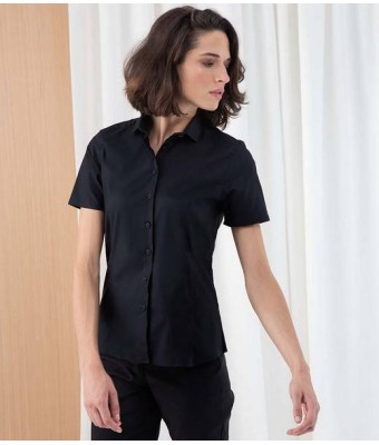 Henbury Ladies Short Sleeve Stretch Poplin Shirt