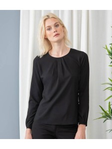 Henbury Ladies Pleat Front Long Sleeve Blouse