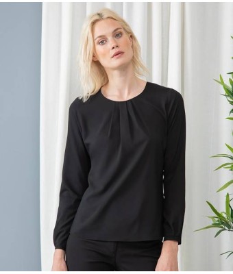 Henbury Ladies Pleat Front Long Sleeve Blouse