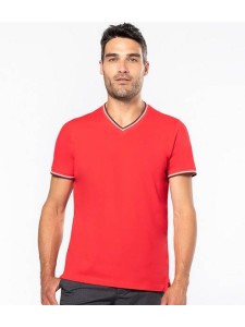 Kariban Tipped Piqué V Neck T-Shirt