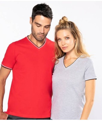 Kariban Ladies Tipped Piqué V Neck T-Shirt