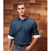 Premier Long Sleeve Denim-Pindot Shirt