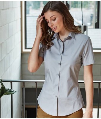 Premier Ladies Short Sleeve Stretch Fit Poplin Shirt