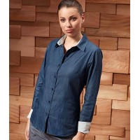 Premier Ladies Long Sleeve Denim-Pindot Shirt
