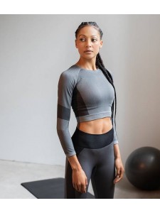 Tombo Ladies Seamless Panelled Long Sleeve Crop Top