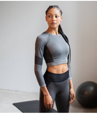 Tombo Ladies Seamless Panelled Long Sleeve Crop Top